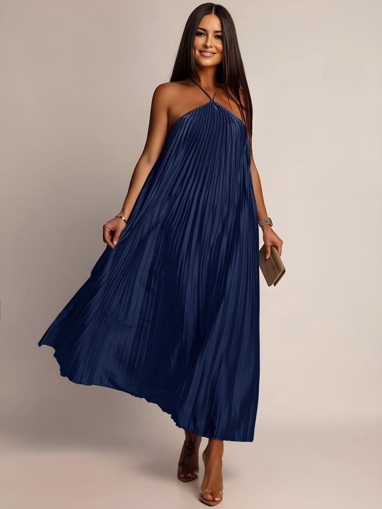 Robe CAMILA plissé satin sans manches