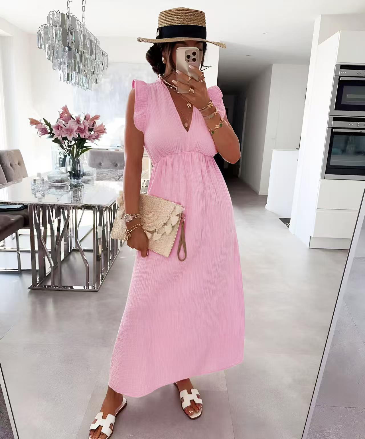 Robe LAYA col V en gaze de coton manches volantes