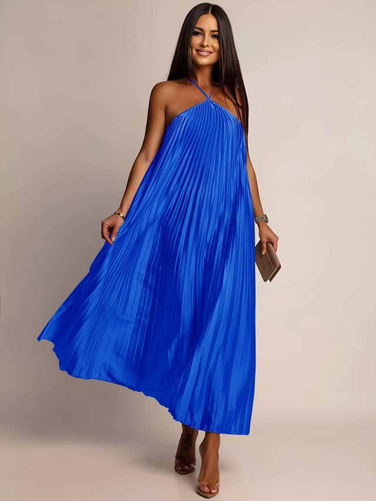 Robe CAMILA plissé satin sans manches