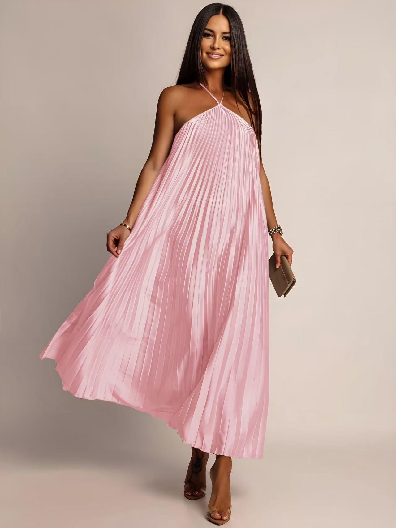 Robe CAMILA plissé satin sans manches