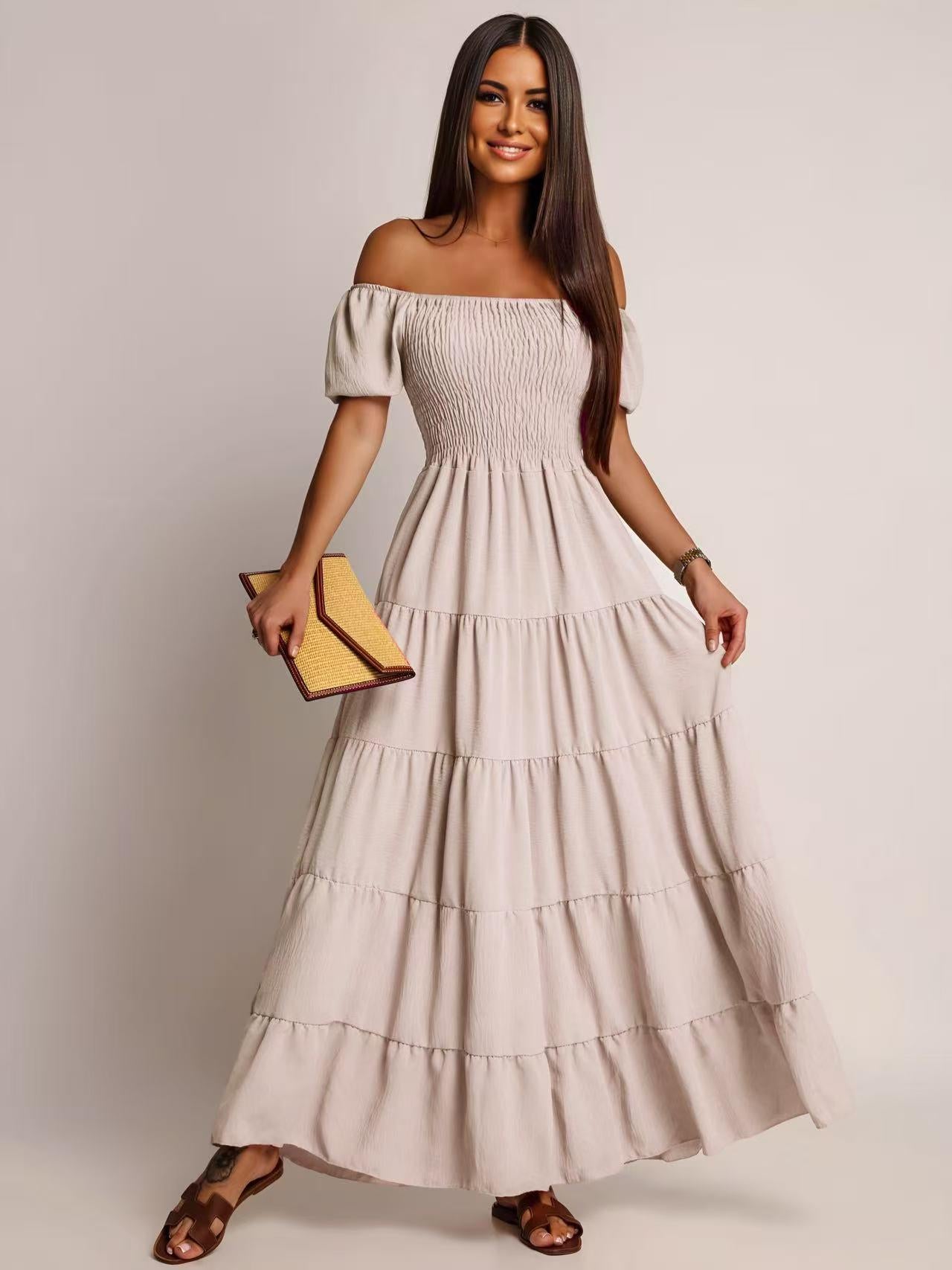 Robe KAYLA à volants épaules dénudées