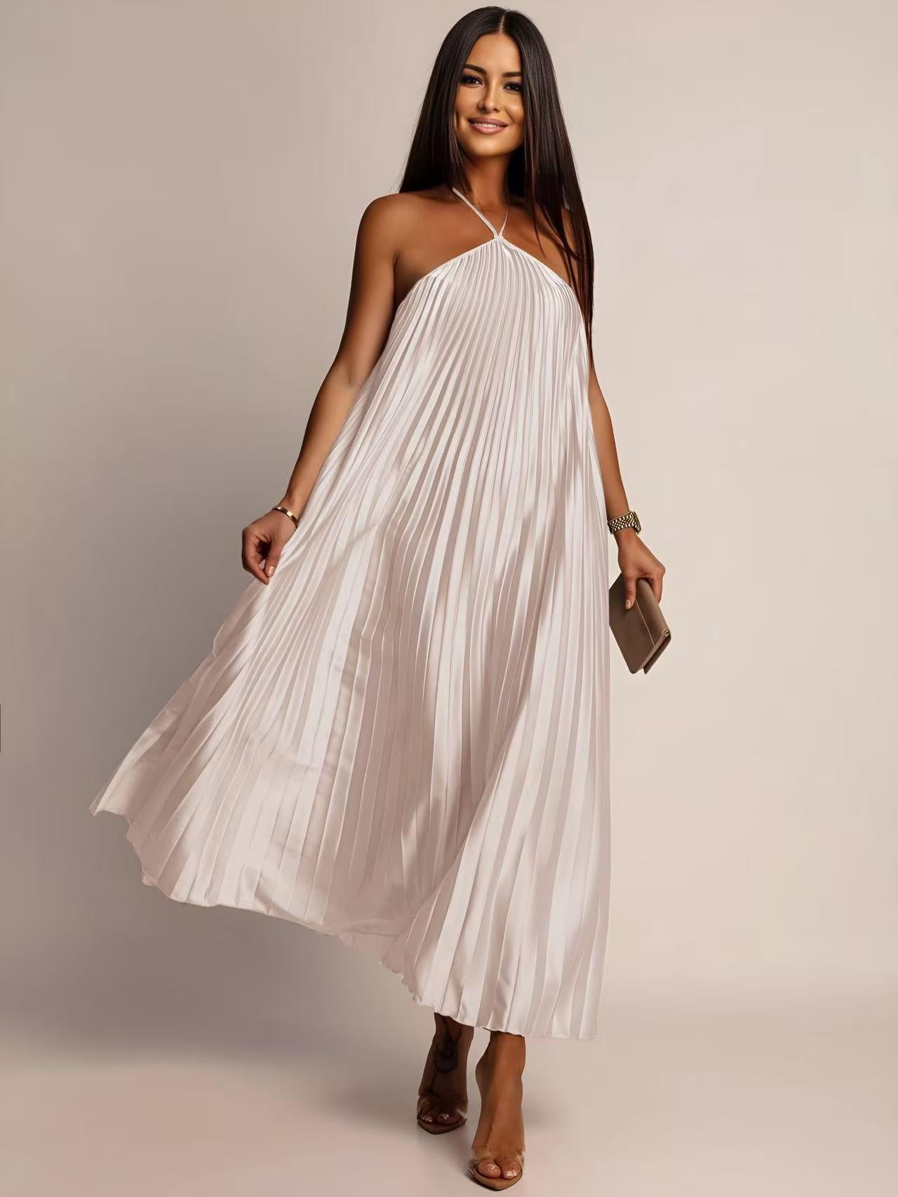 Robe CAMILA plissé satin sans manches