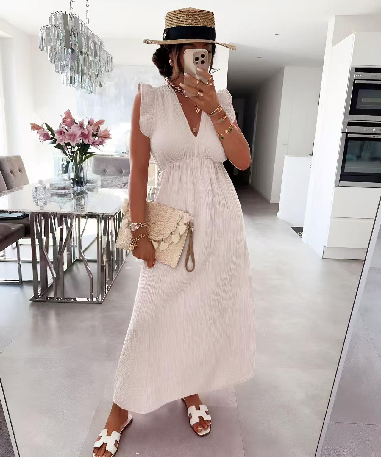 Robe LAYA col V en gaze de coton manches volantes