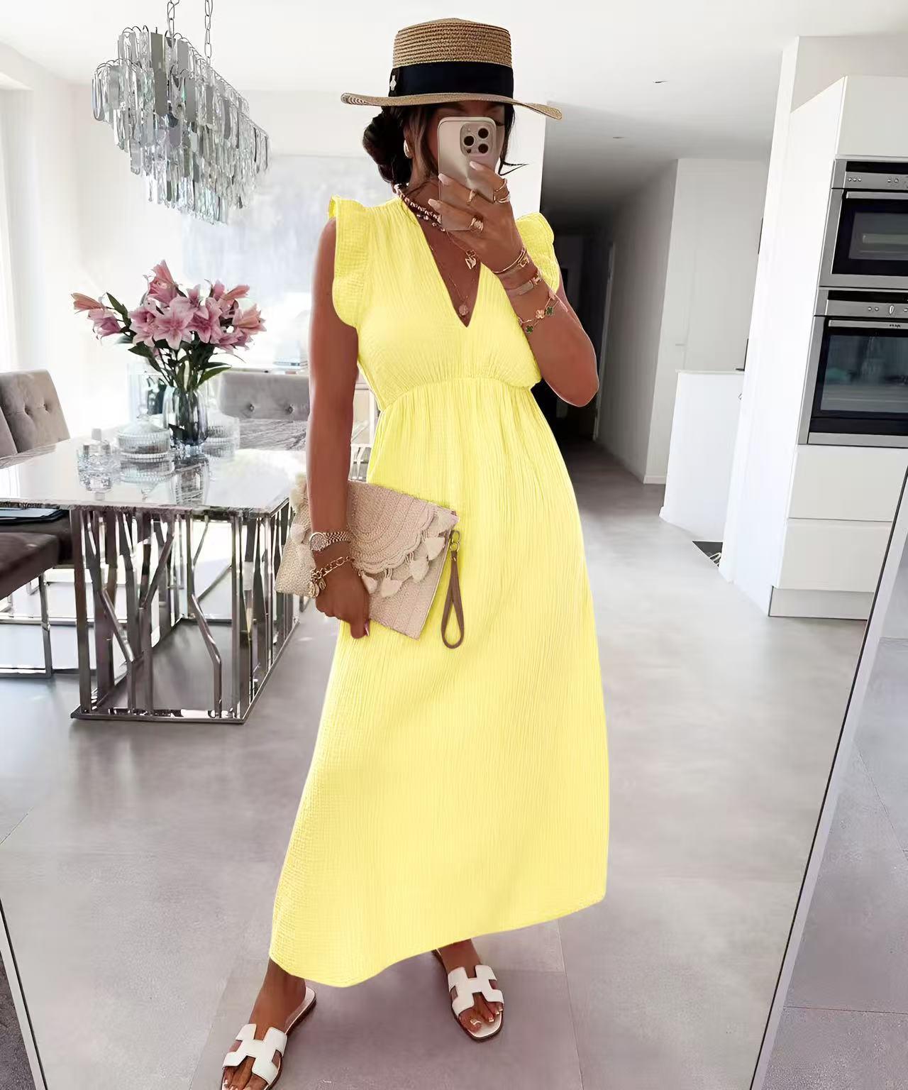 Robe LAYA col V en gaze de coton manches volantes