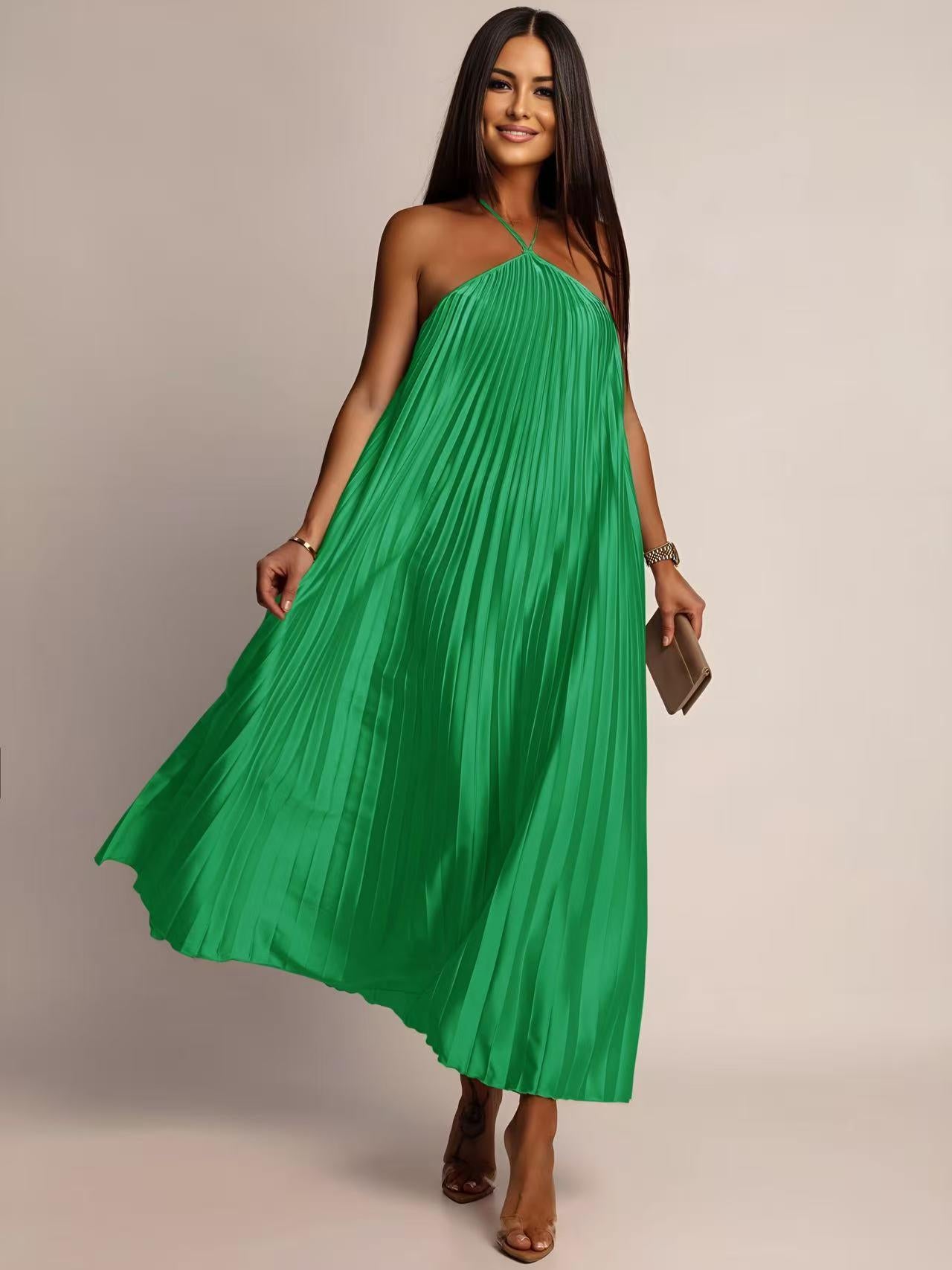 Robe CAMILA plissé satin sans manches