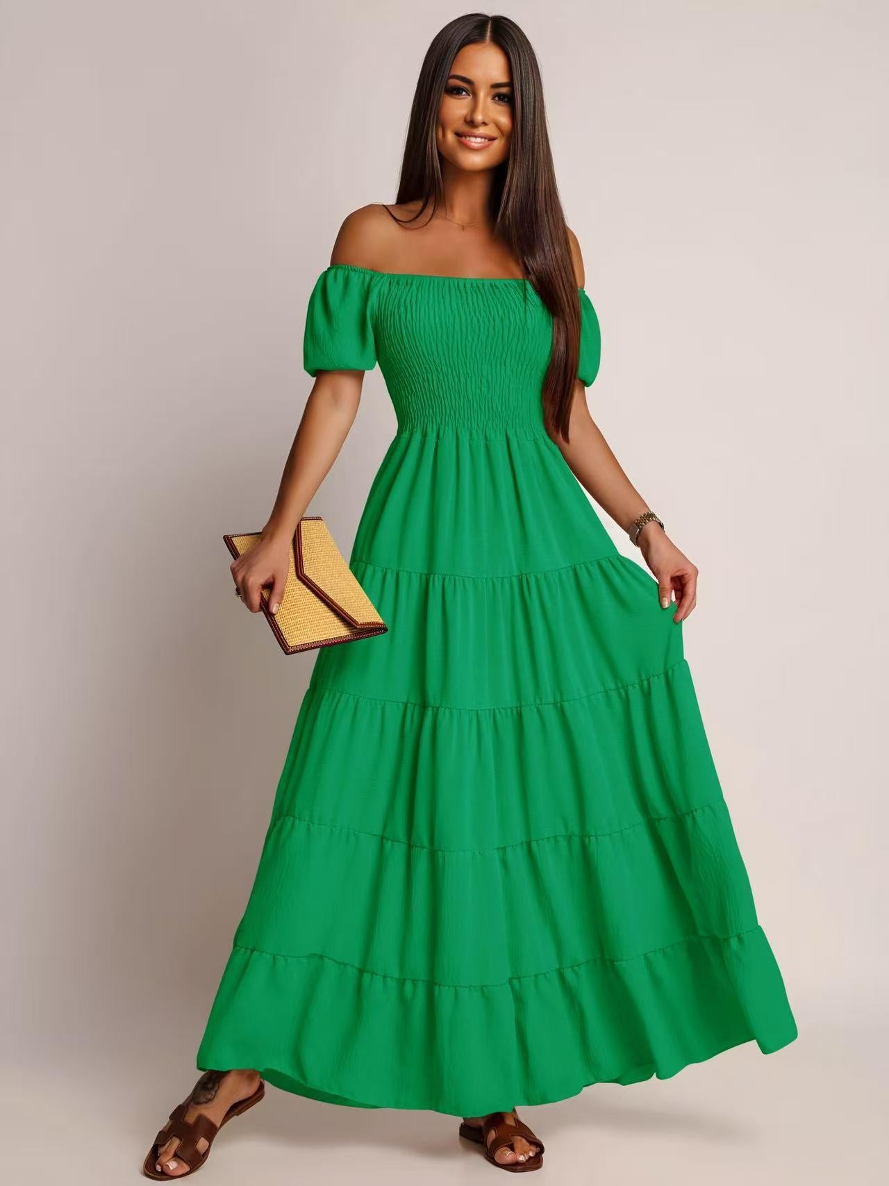 Robe KAYLA à volants épaules dénudées