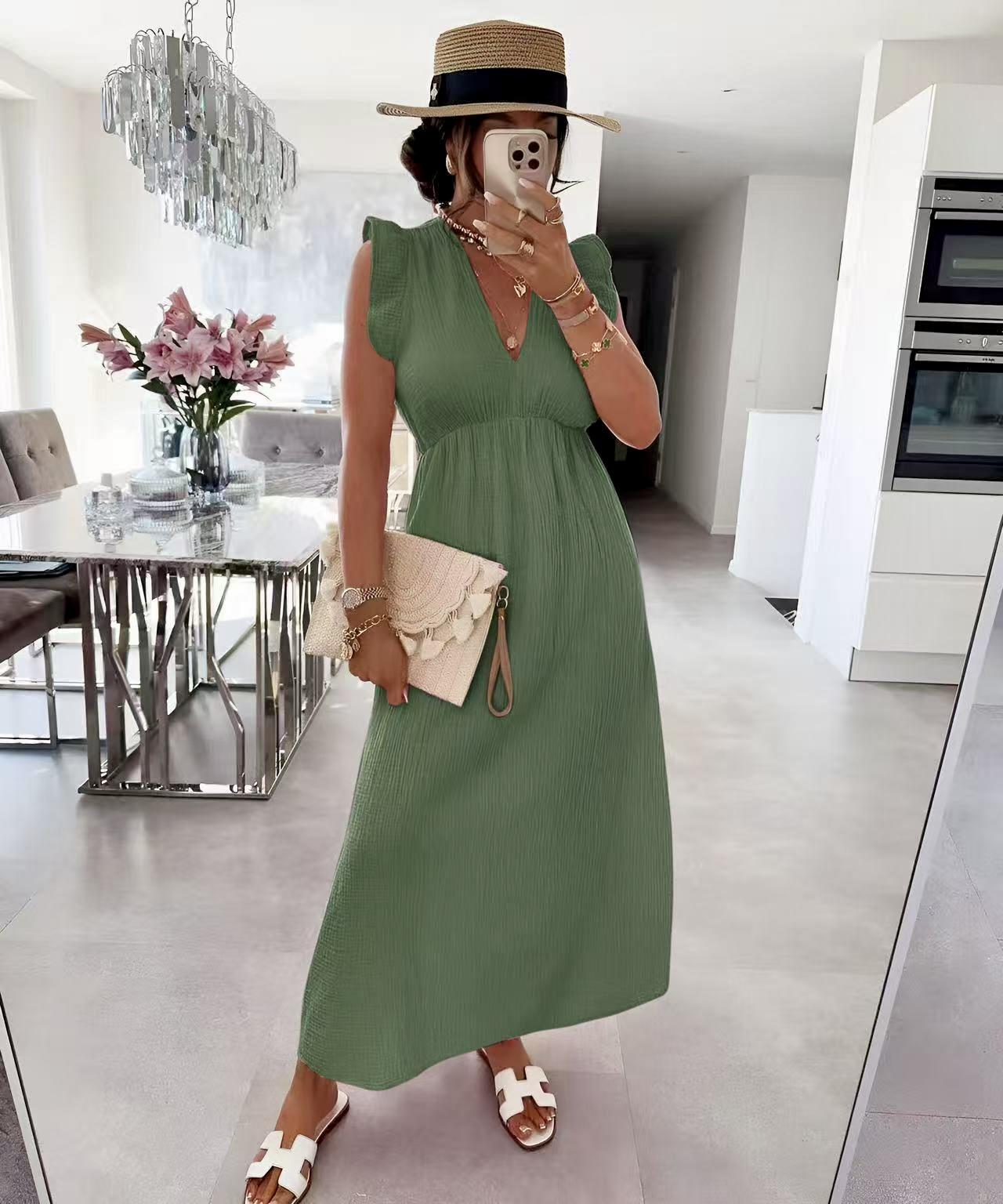 Robe LAYA col V en gaze de coton manches volantes