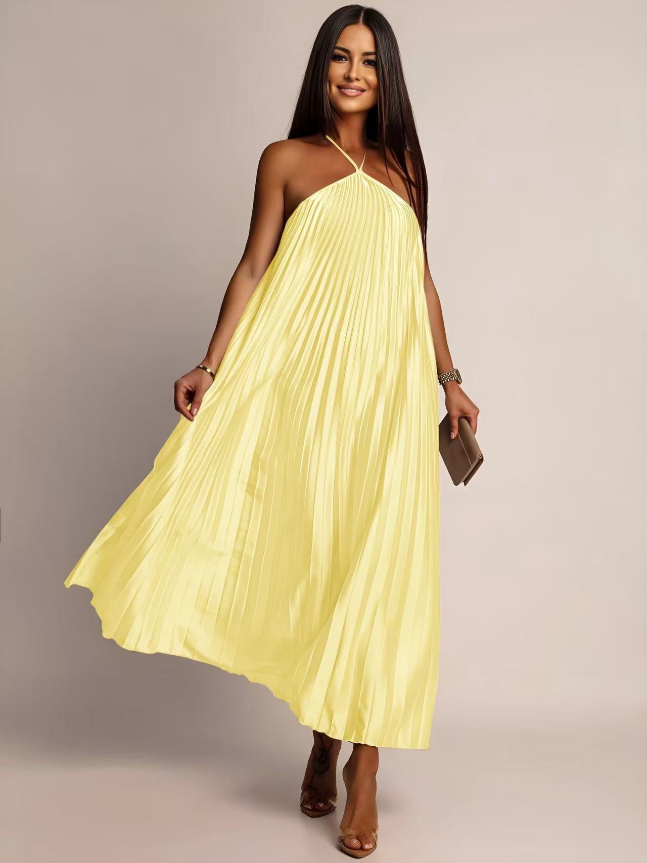 Robe CAMILA plissé satin sans manches
