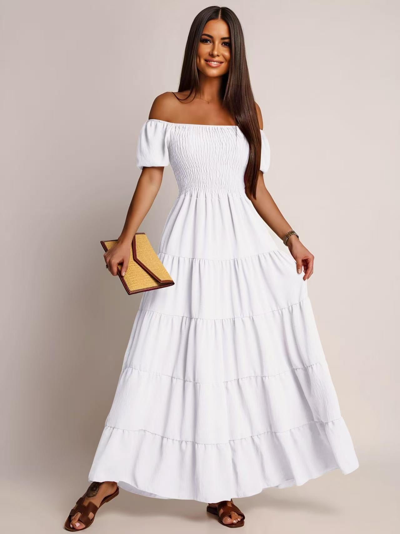 Robe KAYLA à volants épaules dénudées