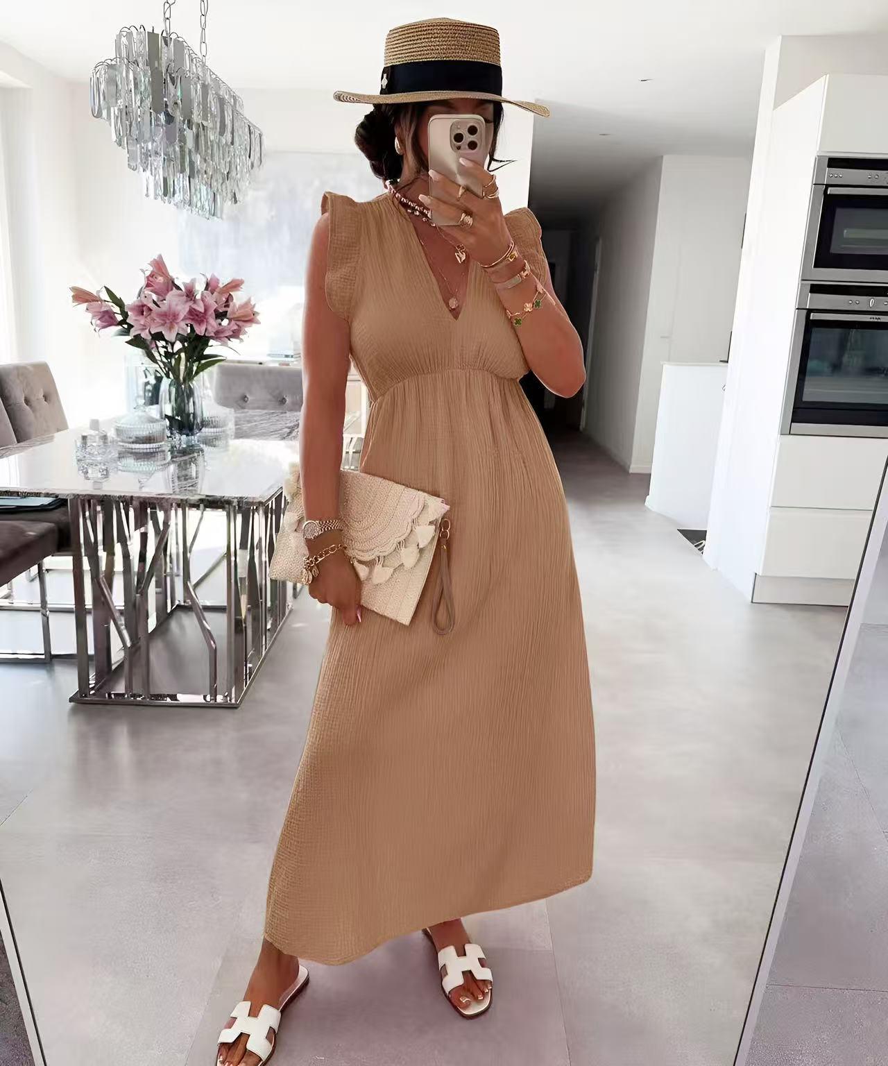 Robe LAYA col V en gaze de coton manches volantes