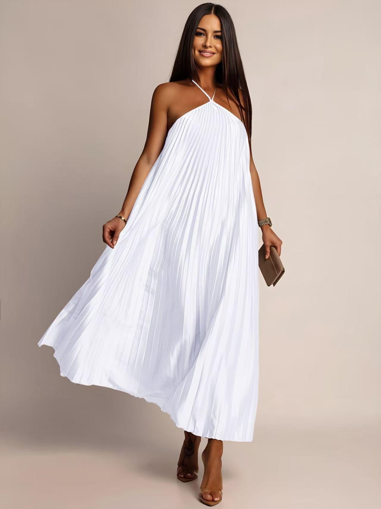 Robe CAMILA plissé satin sans manches