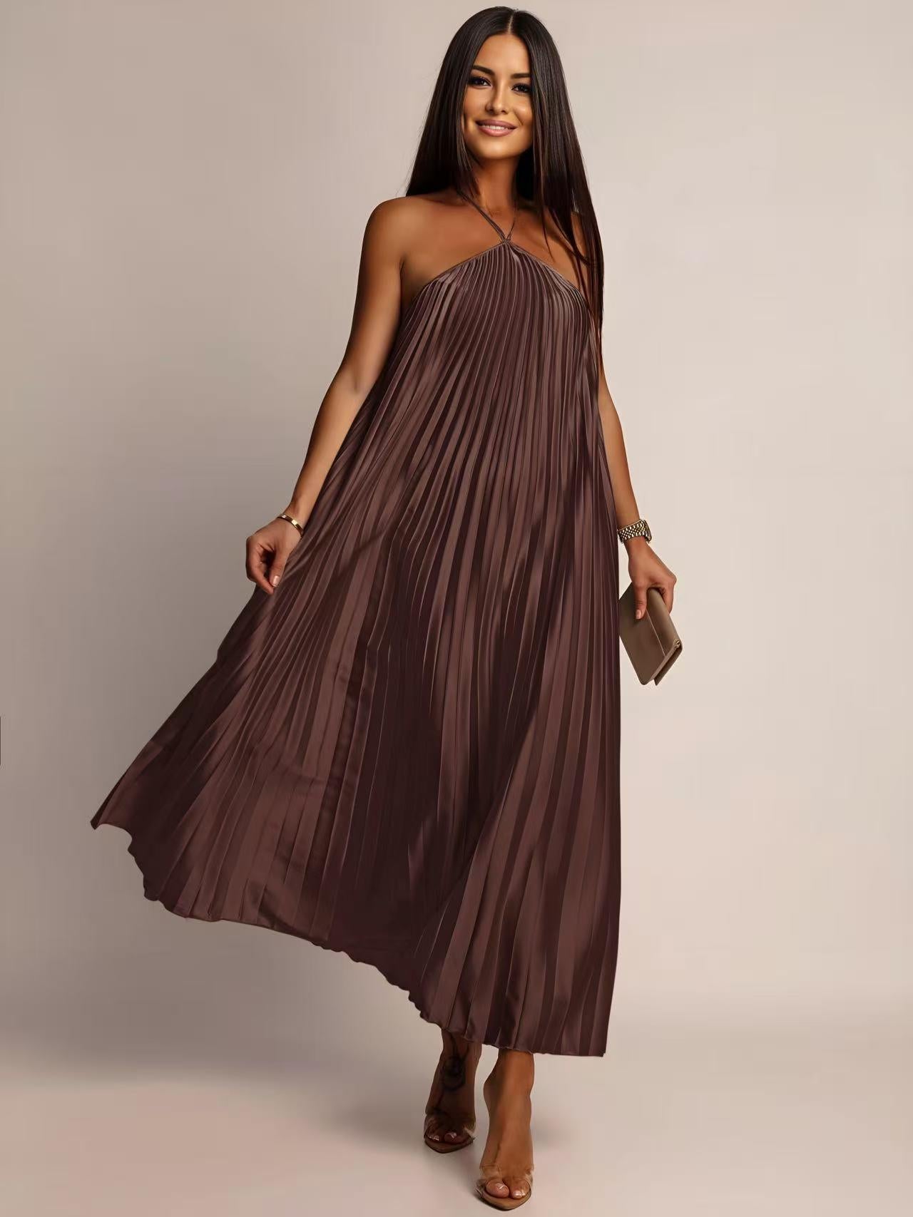 Robe CAMILA plissé satin sans manches