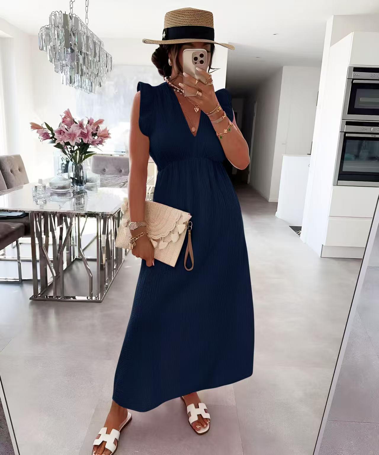 Robe LAYA col V en gaze de coton manches volantes