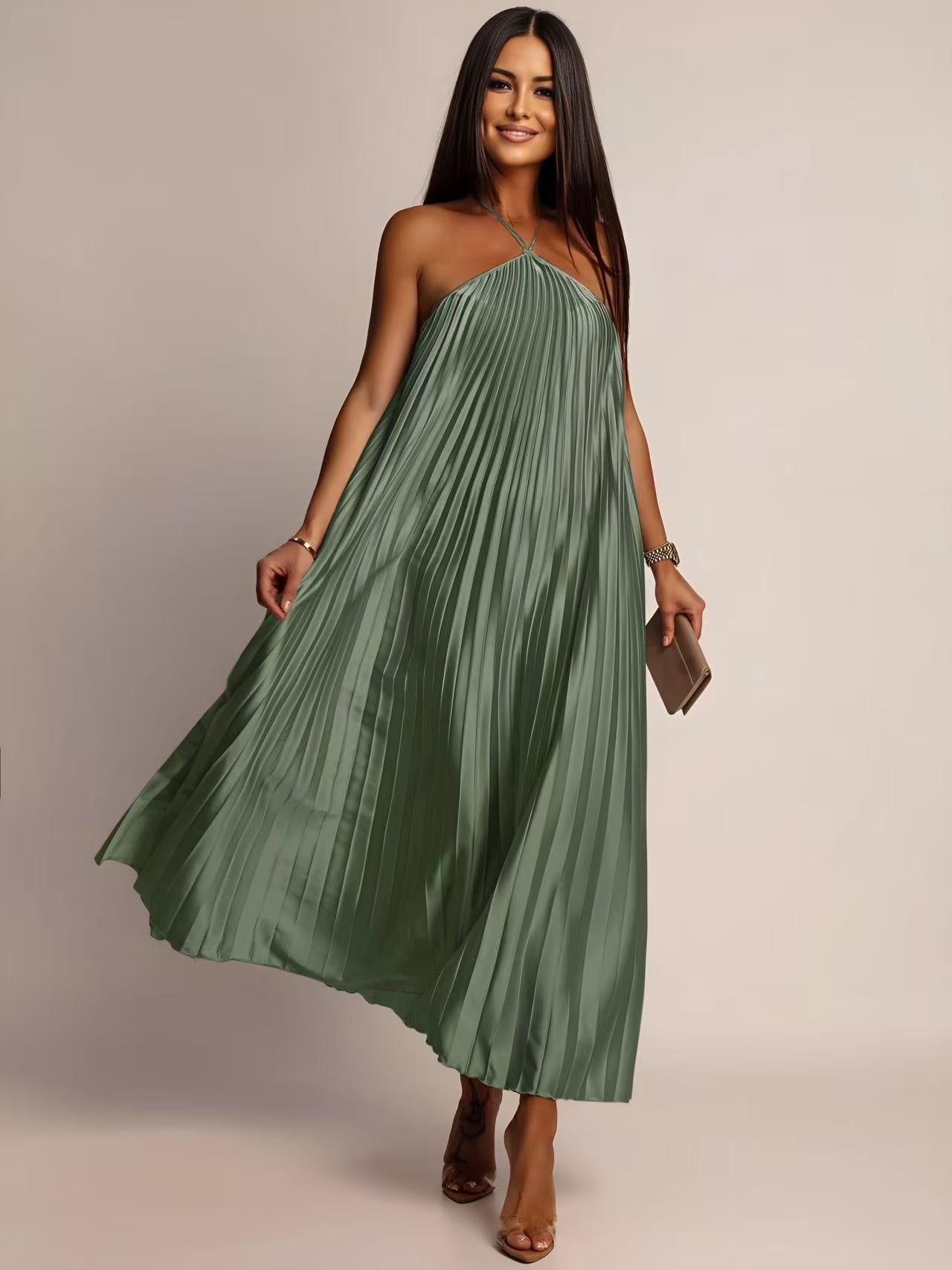 Robe CAMILA plissé satin sans manches