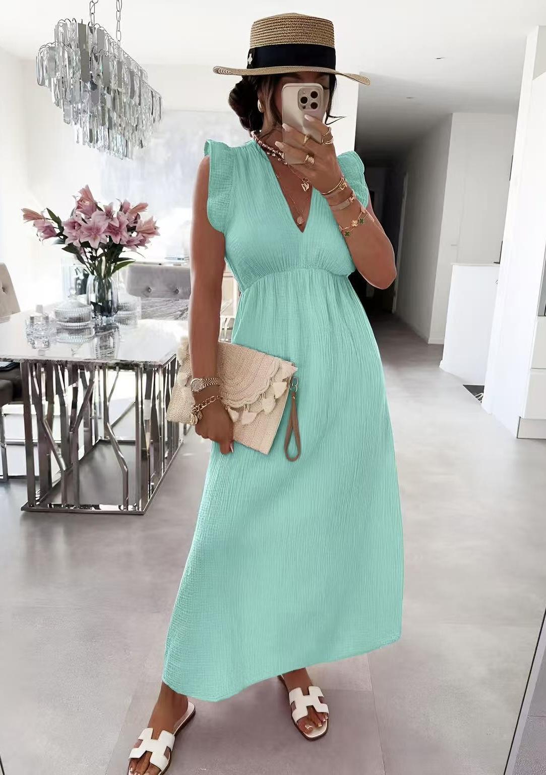 Robe LAYA col V en gaze de coton manches volantes