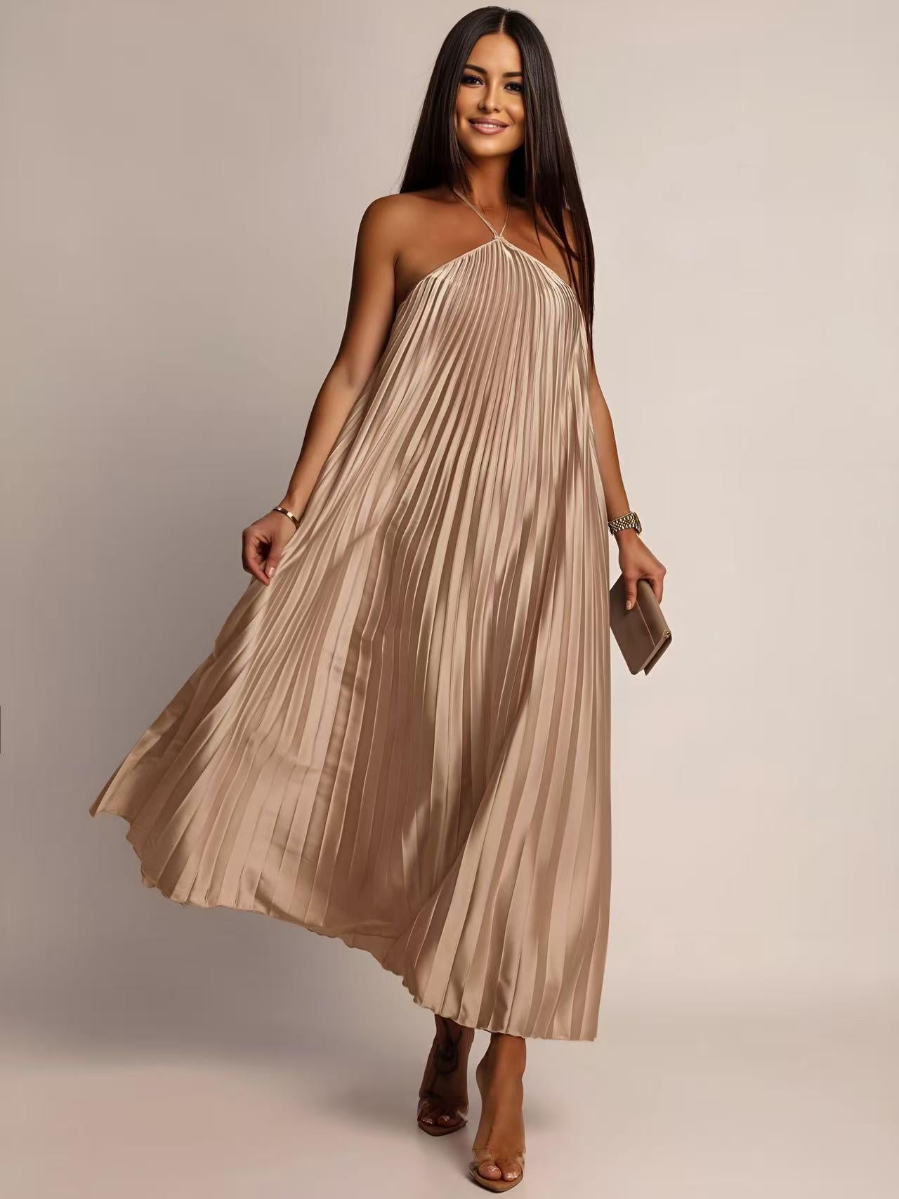 Robe CAMILA plissé satin sans manches