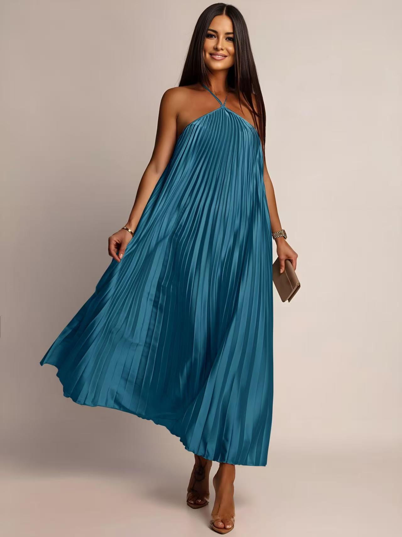 Robe CAMILA plissé satin sans manches