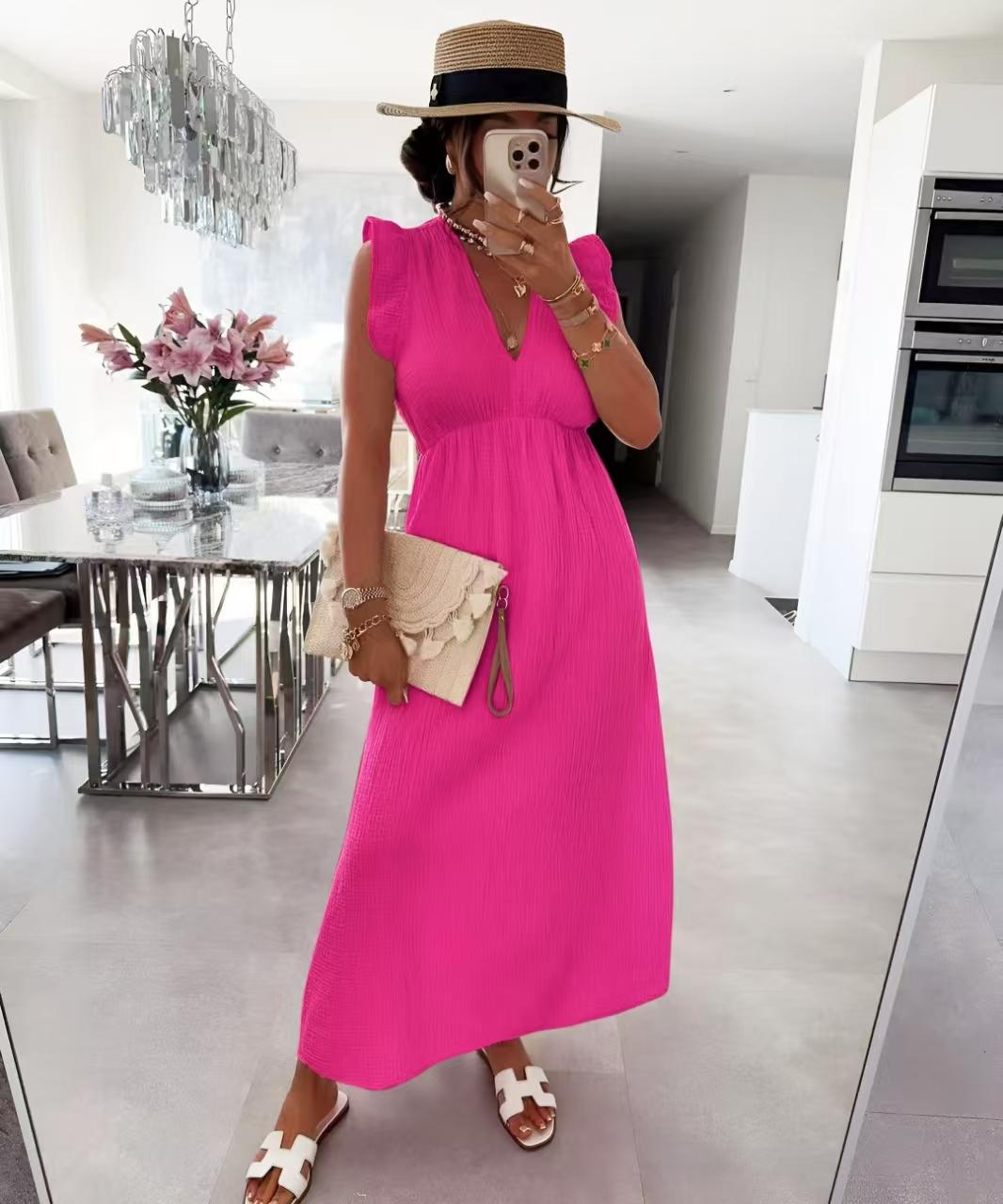 Robe LAYA col V en gaze de coton manches volantes