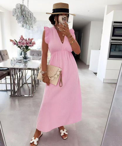 Robe LAYA col V en gaze de coton manches volantes