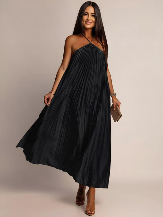 Robe CAMILA plissé satin sans manches