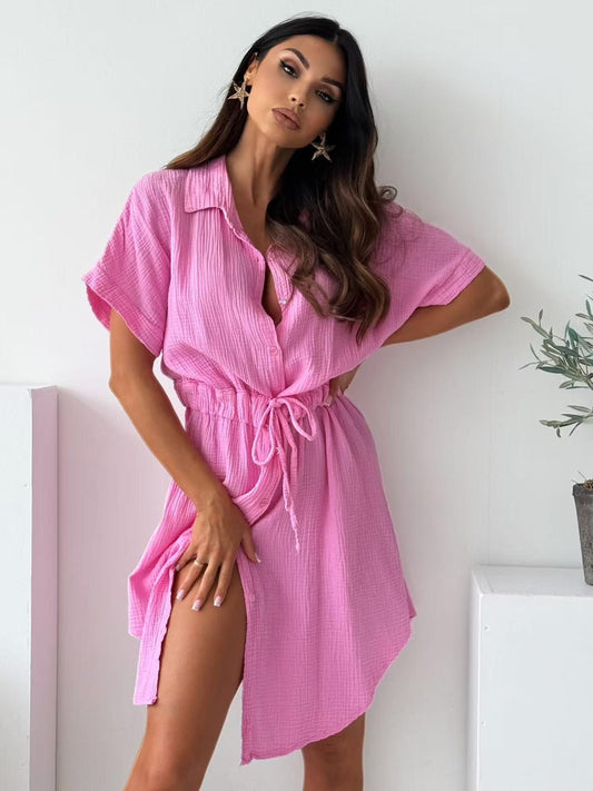 Robe JAYLA chemise gaze de coton taille élastique