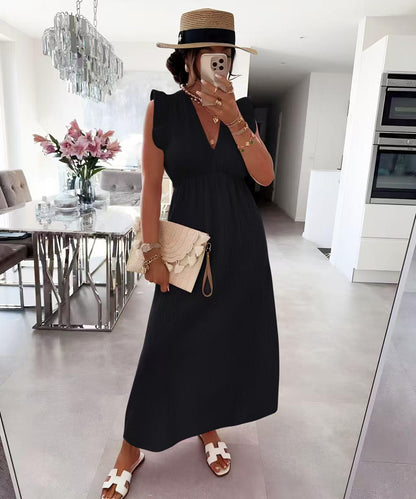 Robe LAYA col V en gaze de coton manches volantes