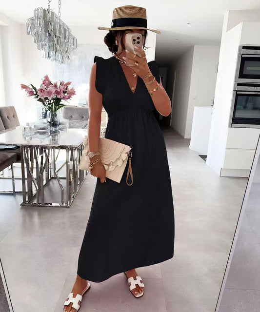 Robe LAYA col V en gaze de coton manches volantes