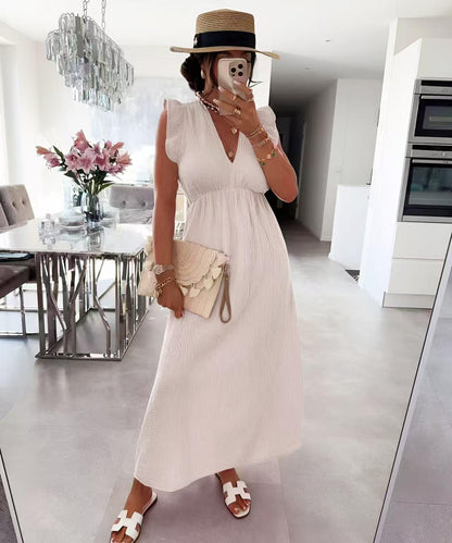 Robe LAYA col V en gaze de coton manches volantes