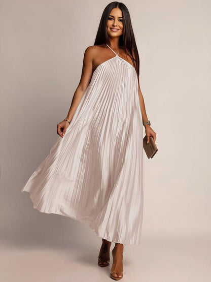 Robe CAMILA plissé satin sans manches