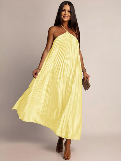 Robe CAMILA plissé satin sans manches