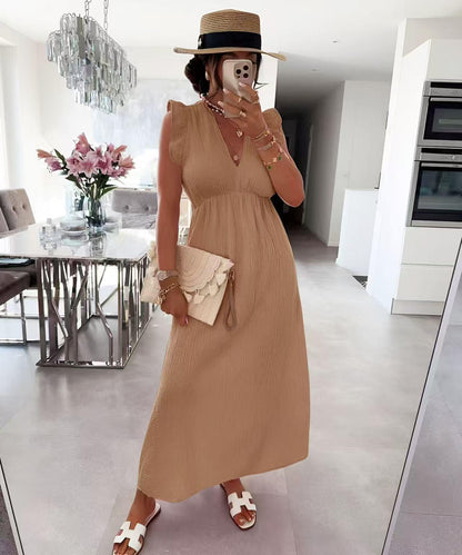 Robe LAYA col V en gaze de coton manches volantes