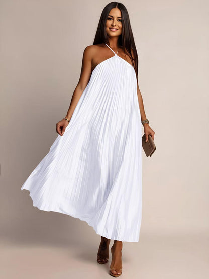Robe CAMILA plissé satin sans manches