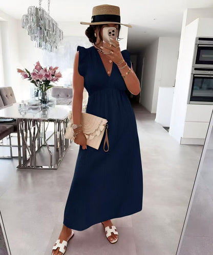Robe LAYA col V en gaze de coton manches volantes
