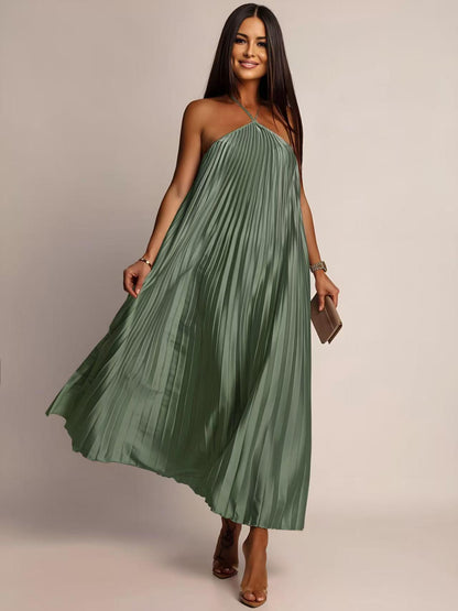 Robe CAMILA plissé satin sans manches