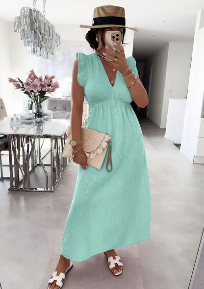 Robe LAYA col V en gaze de coton manches volantes