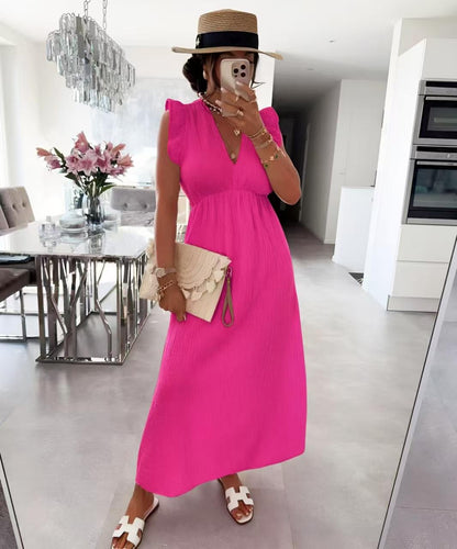 Robe LAYA col V en gaze de coton manches volantes